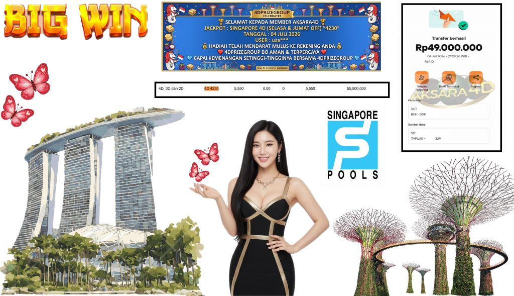 AKSARA4D JACKPOT SINGAPORE 4D (SELASA & JUMAT OFF) “4230” Rp49.000.000,- LUNAS