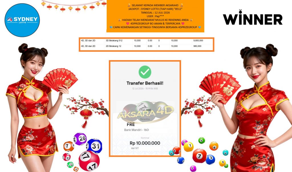 AKSARA4D JACKPOT SYDNEY LOTTO (TIAP HARI) “8512” Rp10.000.000,- LUNAS