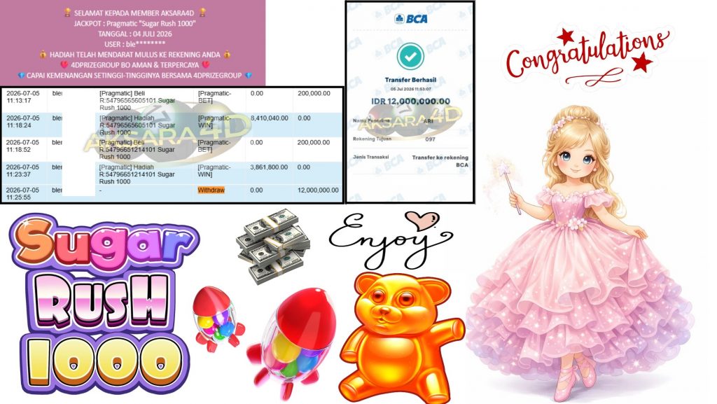 AKSARA4D JACKPOT Pragmatic βSugar Rush 1000β Rp12.000.000,- LUNAS