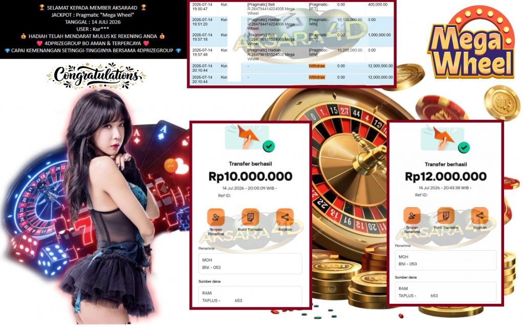 AKSARA4D JACKPOT Pragmatic “Mega Wheel” Rp22.000.000,- LUNAS
