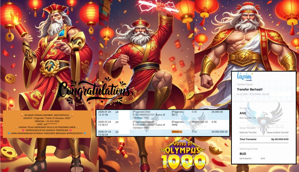INDO4DPOOLS JACKPOT Pragmatic βGates of Olympus 1000β Rp20.000.000,- LUNAS