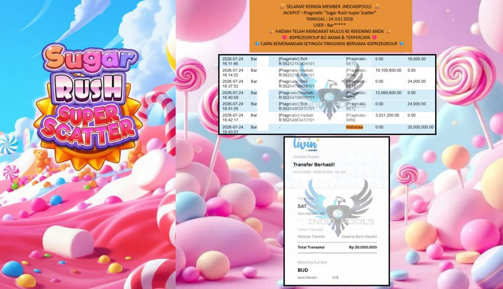 INDO4DPOOLS JACKPOT Pragmatic βSugar Rush Super Scatterβ Rp20.000.000,- LUNAS