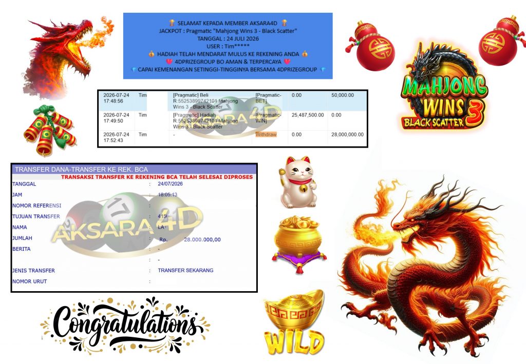 AKSARA4D JACKPOT Pragmatic βMahjong Wins 3 β Black Scatterβ Rp28.000.000,- LUNAS