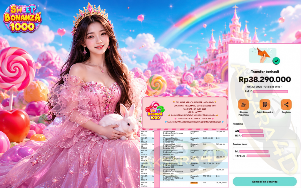 AKSARA4D JACKPOT PRAGMATIC ” Sweet Bonanza 1000 ” Rp 38,290,000,- LUNAS