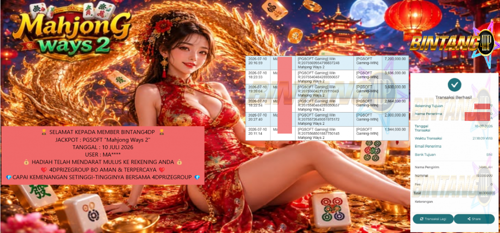 BINTANG4DP JACKPOT PGSOFT “Mahjong Ways 2″ Rp18.000.000,- LUNAS
