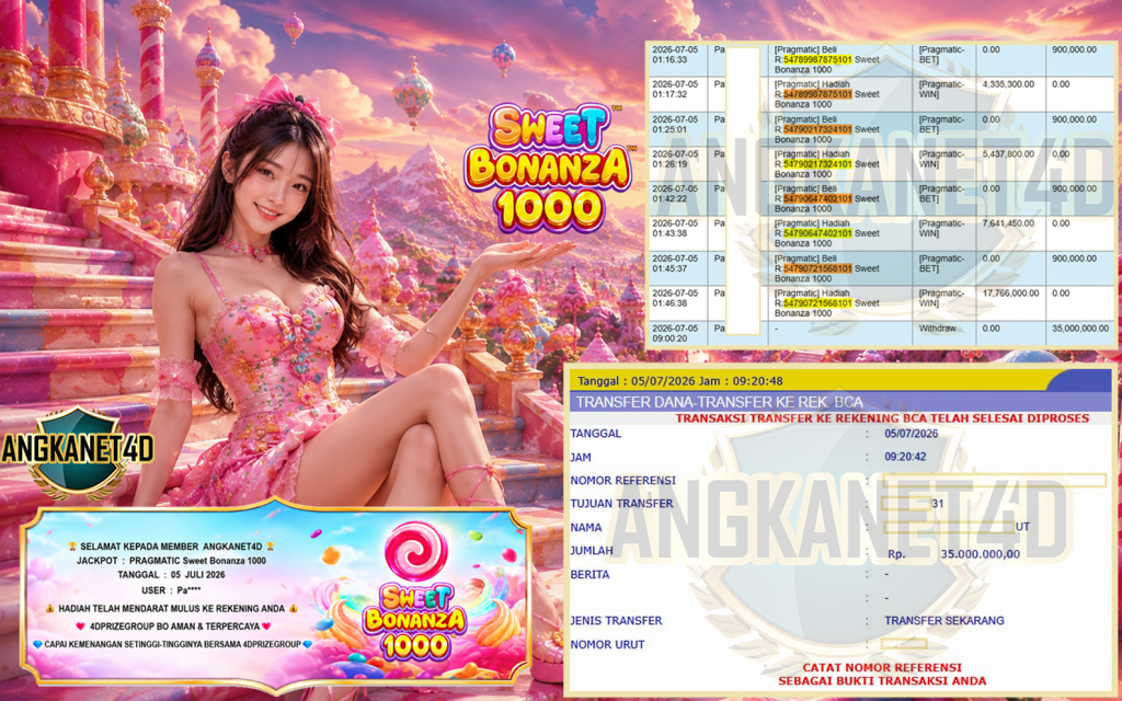 ANGKANET4D JACKPOT PRAGMATIC “Sweet Bonanza 1000″ Rp35.000.000,- LUNAS