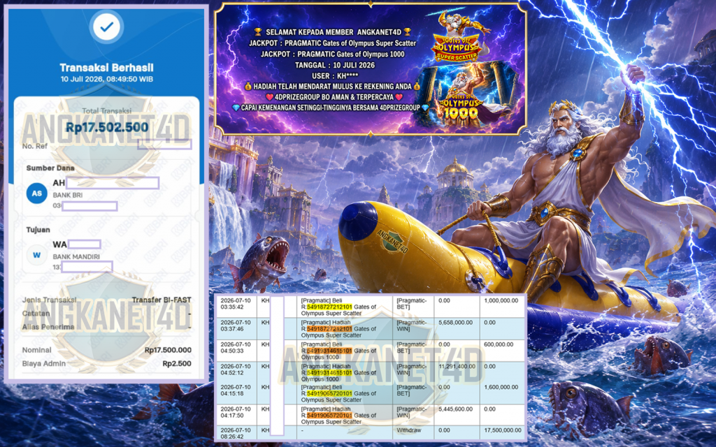ANGKANET4D JACKPOT PRAGMATIC “Gates of Olympus Super Scatter” & “Gates of Olympus 1000″‎‏‏‎‎ Rp17.500.000,- LUNAS