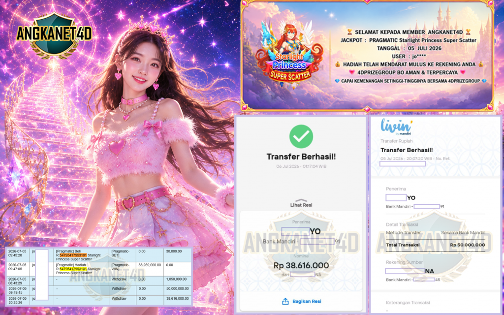 ANGKANET4D JACKPOT PRAGMATIC “Starlight Princess Super Scatter”‎‏‏‎‎ Rp88.616.000,- LUNAS
