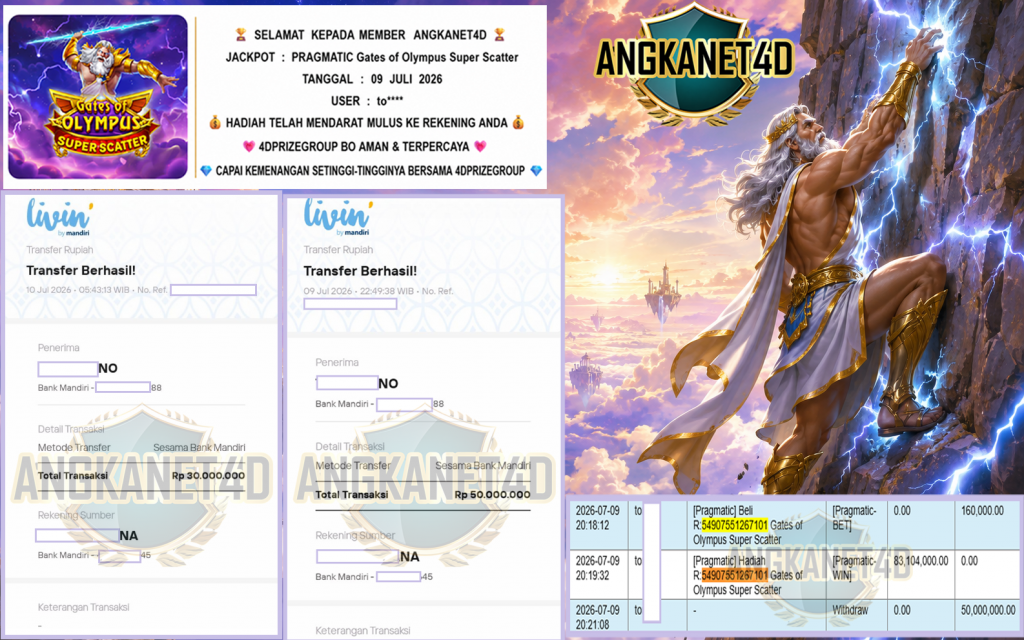 ANGKANET4D JACKPOT PRAGMATIC “Gates of Olympus Super Scatter” Rp80.000.000,- LUNAS