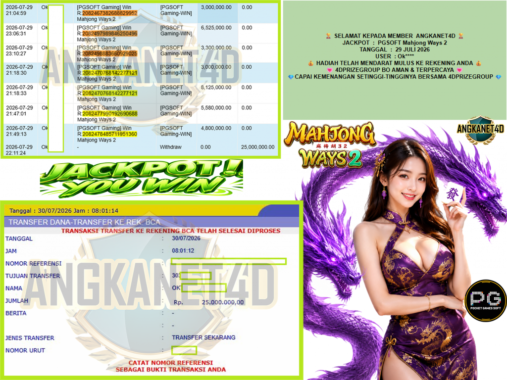 ANGKANET4D JACKPOT PGSOFT “Mahjong Ways 2″ Rp25.000.000,- LUNAS