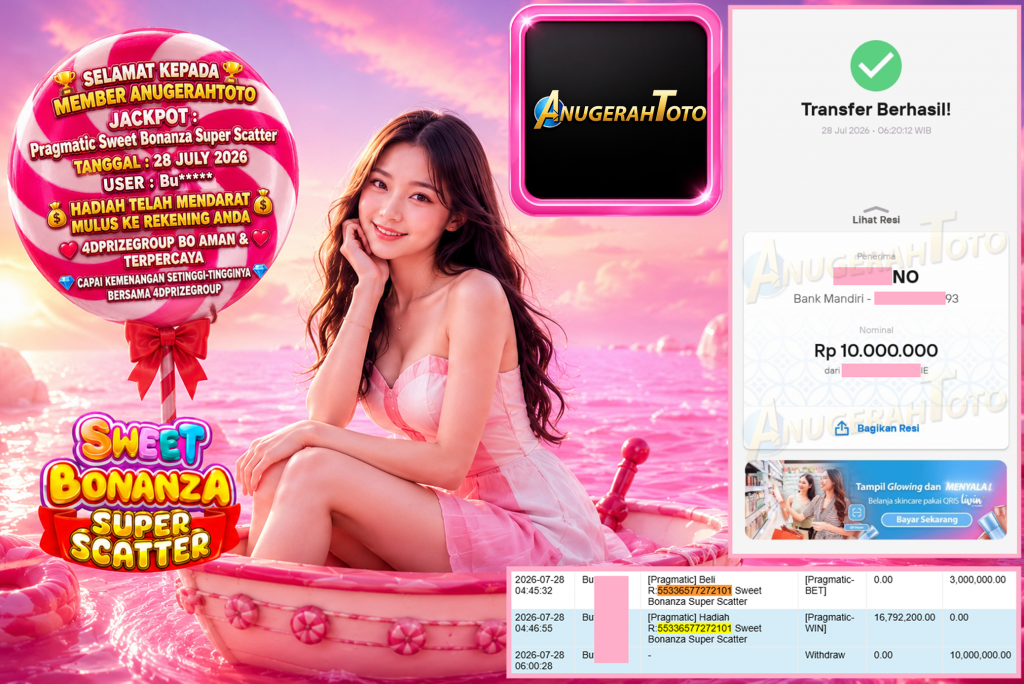 ANUGERAHTOTO JACKPOT PRAGMATIC ” Sweet Bonanza Super Scatter ” Rp.10.000.000,- LUNAS