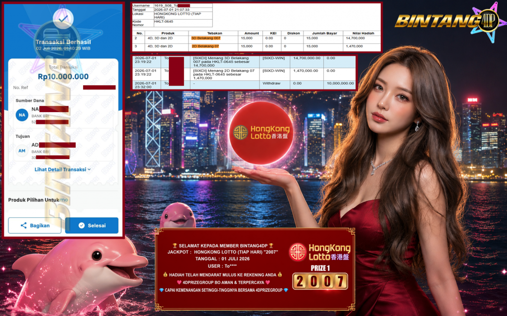 BINTANG4DP JACKPOT HONGKONG LOTTO (TIAP HARI) β2007βββββ Rp10.000.000,- LUNAS