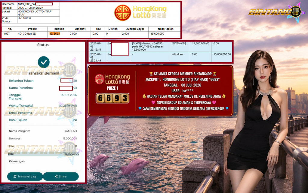BINTANG4DP JACKPOT HONGKONG LOTTO (TIAP HARI) “6693”‎‏‏‎ Rp15.000.000,- LUNAS