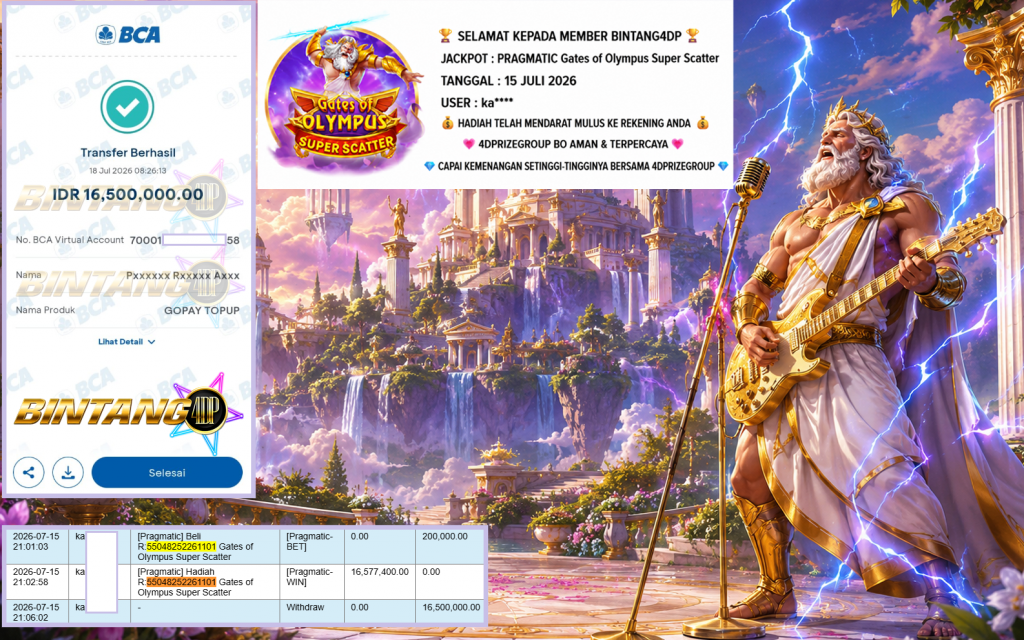 BINTANG4DP JACKPOT PRAGMATIC “Gates of Olympus Super Scatter”‎‏‏‎‎ Rp16.500.000,- LUNAS