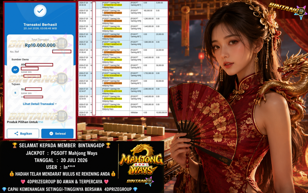 BINTANG4DP JACKPOT PGSOFT “Mahjong Ways”‎‎‏‏ ‎‎‏‏‎‎‏‏Rp10.000.000,- LUNAS