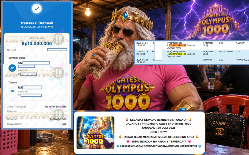 BINTANG4DP JACKPOT PRAGMATIC “Gates of Olympus 1000″ Rp10.000.000,- LUNAS