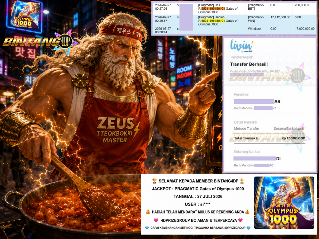 BINTANG4DP JACKPOT PRAGMATIC “Gates of Olympus 1000″‎‏‏‎‎ Rp17.000.000,- LUNAS