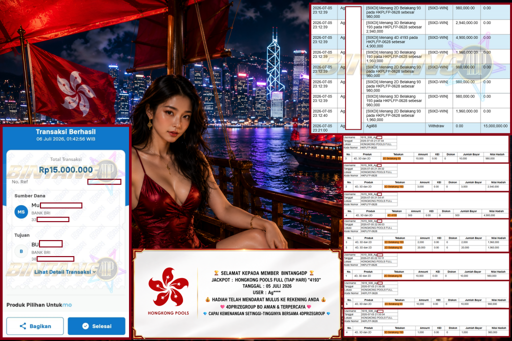 BINTANG4DP JACKPOT HONGKONG POOLS FULL (TIAP HARI) “4193” Rp15.000.000,- LUNAS