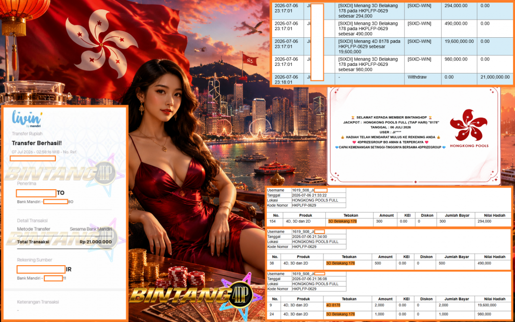 BINTANG4DP JACKPOT HONGKONG POOLS FULL (TIAP HARI) “8178” Rp21.000.000,- LUNAS