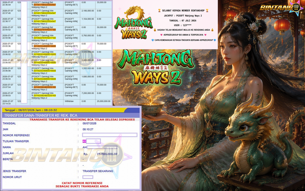 BINTANG4DP JACKPOT PGSOFT “Mahjong Ways 2″‎‎‏‏ ‎‎‏‏‎‎‏‏Rp25.000.000,- LUNAS
