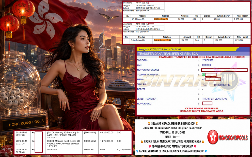 BINTANG4DP JACKPOT HONGKONG POOLS FULL (TIAP HARI) “9064” Rp10.000.000,- LUNAS