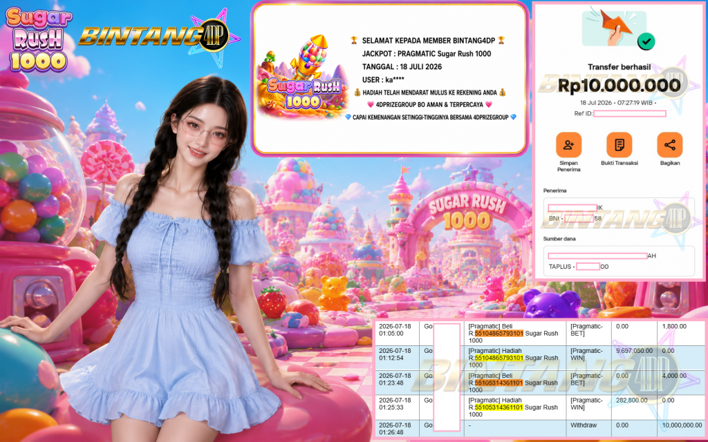 BINTANG4DP JACKPOT PRAGMATIC “Sugar Rush 1000″‎‏‏‎‎ Rp10.000.000,- LUNAS