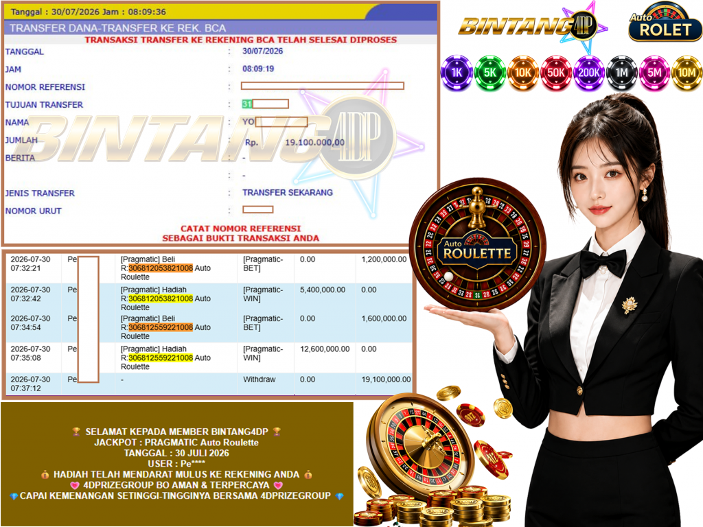 BINTANG4DP JACKPOT PRAGMATIC “Auto Roulette”‎‏‏‎‎ Rp19.100.000,- LUNAS