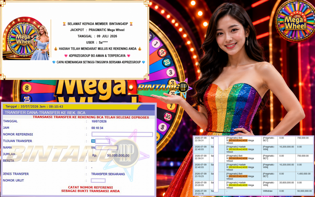 BINTANG4DP JACKPOT PRAGMATIC “Mega Wheel” Rp50.000.000,- LUNAS