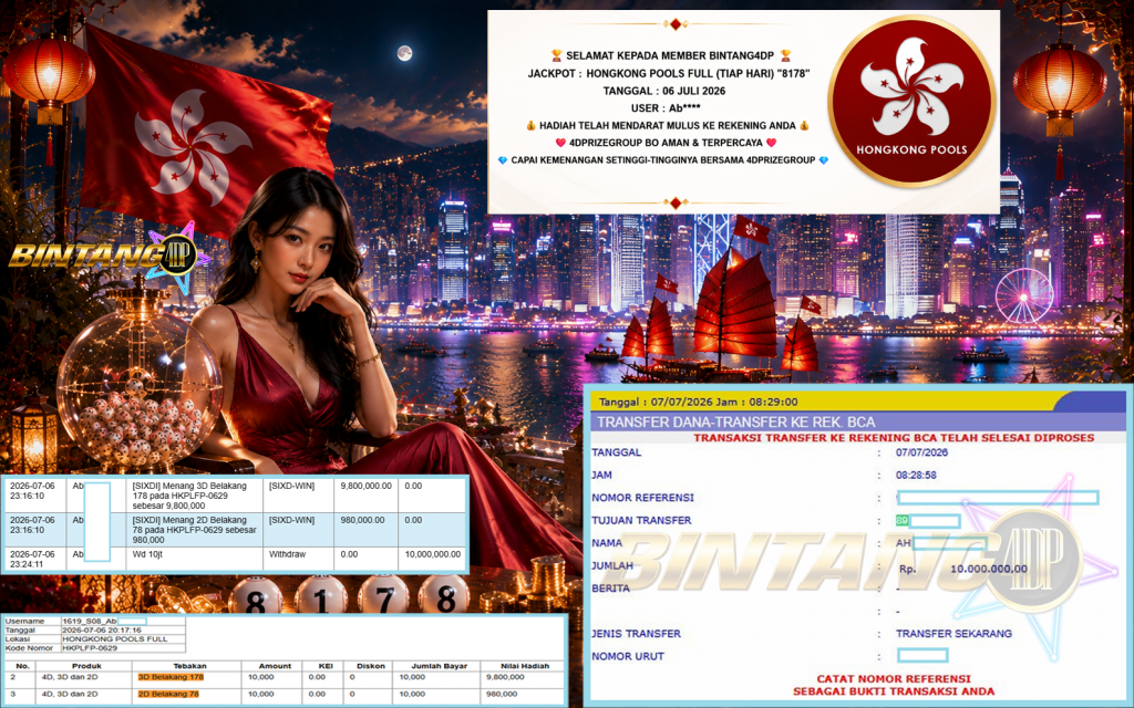 BINTANG4DP JACKPOT HONGKONG POOLS FULL (TIAP HARI) “8178” Rp10.000.000,- LUNAS