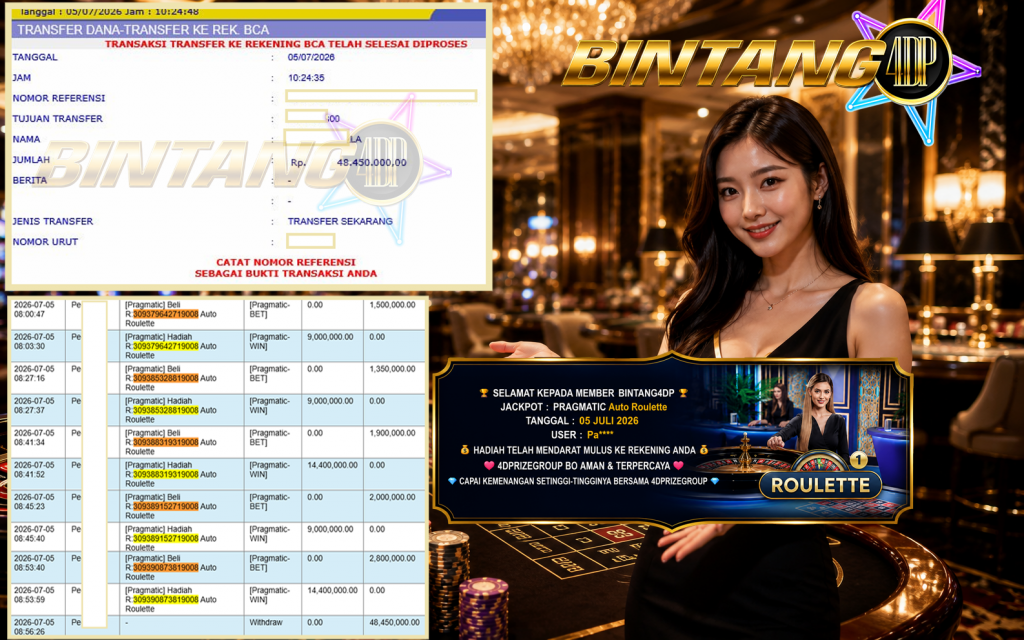 BINTANG4DP JACKPOT PRAGMATIC “Auto Roulette” Rp48.450.000,- LUNAS