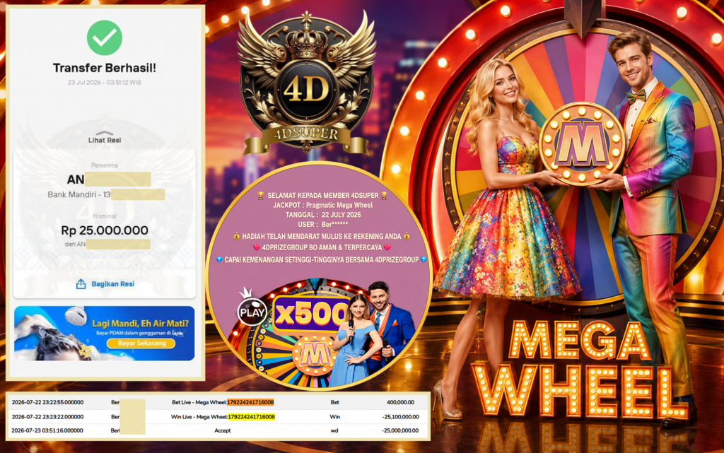 4DSUPER JACKPOT PRAGMATIC LIVE GAME β Mega Wheel β ββββRp 25.000.000 ,- LUNAS