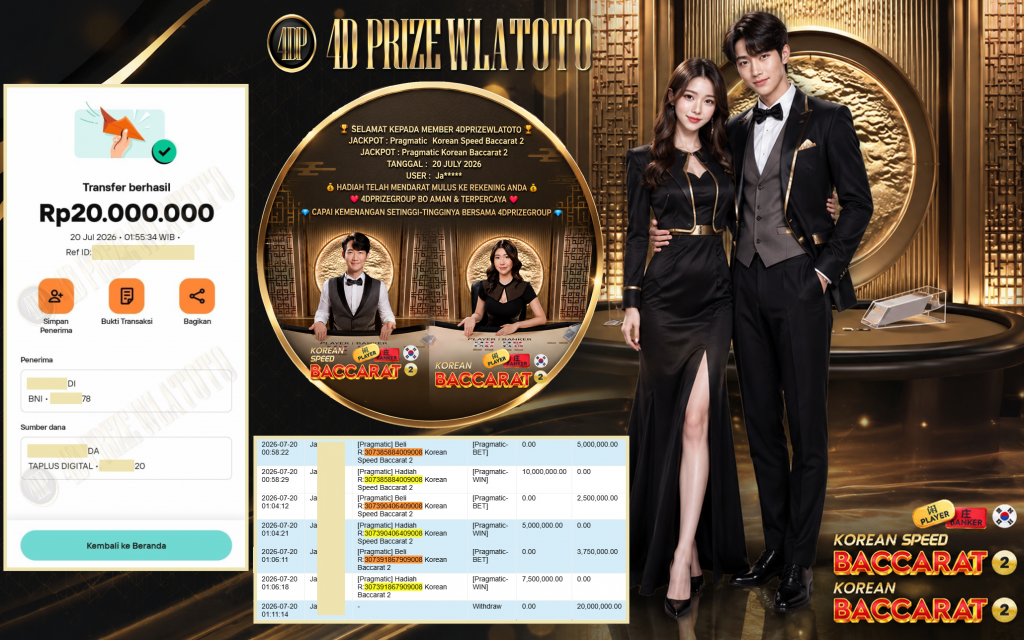 4DPRIZEWLATOTO JACKPOT PRAGMATIC LIVE GAME ” Korean Speed Baccarat 2 , Korean Baccarat 2 ” ‎‏‏‎Rp 20.000.000 ,- LUNAS