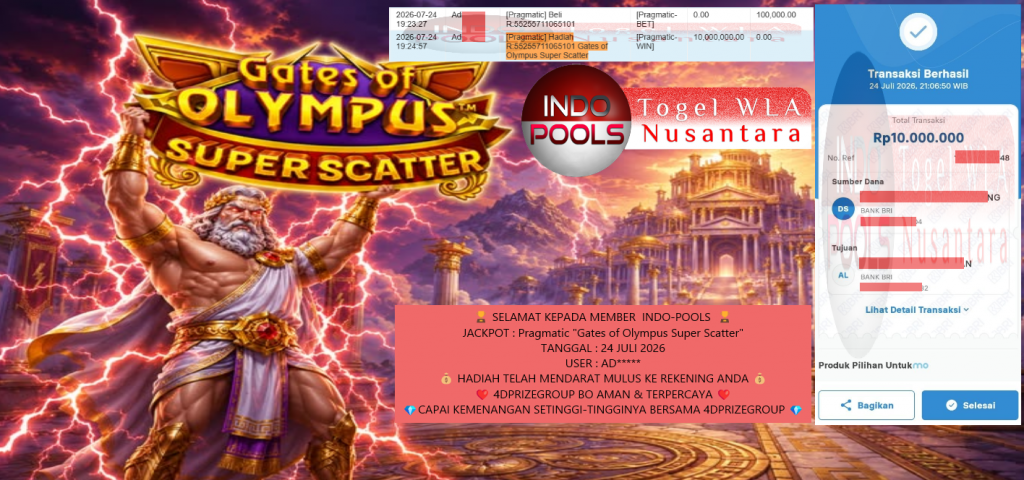 INDO-POOLS JACKPOT PRAGMATIC βGates of Olympus Super Scatterβ Rp10.000.000,- LUNAS
