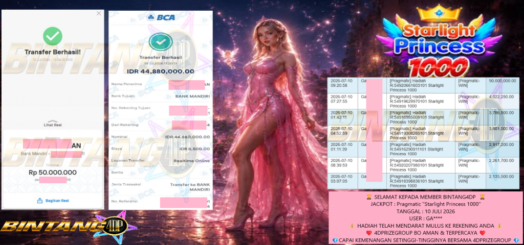 BINTANG4DP JACKPOT PRAGMATIC “Starlight Princess 1000” Rp94.880.000,- LUNAS