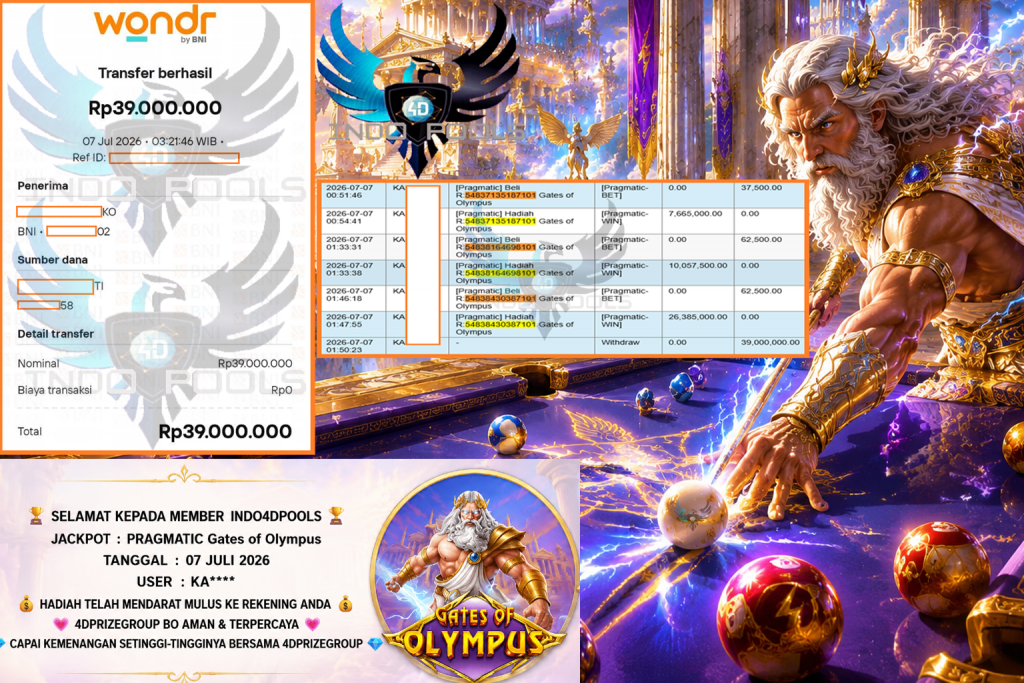 INDO4DPOOLS JACKPOT PRAGMATIC “Gates of Olympus” Rp39.000.000,- LUNAS