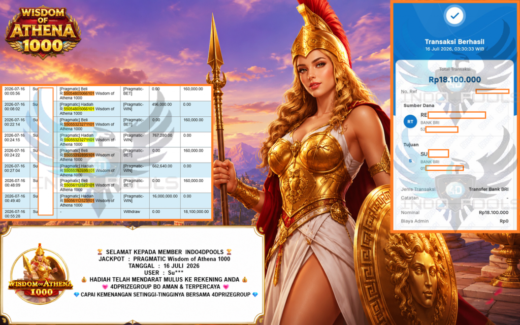 INDO4DPOOLS JACKPOT PRAGMATIC “Wisdom of Athena 1000″ Rp18.100.000,- LUNAS