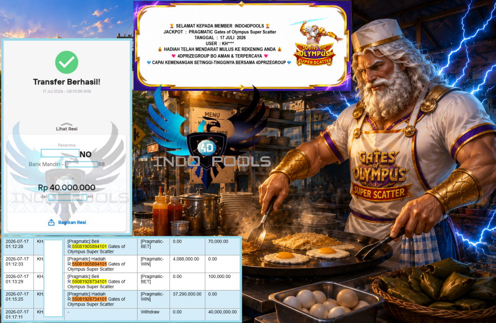 INDO4DPOOLS JACKPOT PRAGMATIC “Gates of Olympus Super Scatter” Rp40.000.000,- LUNAS