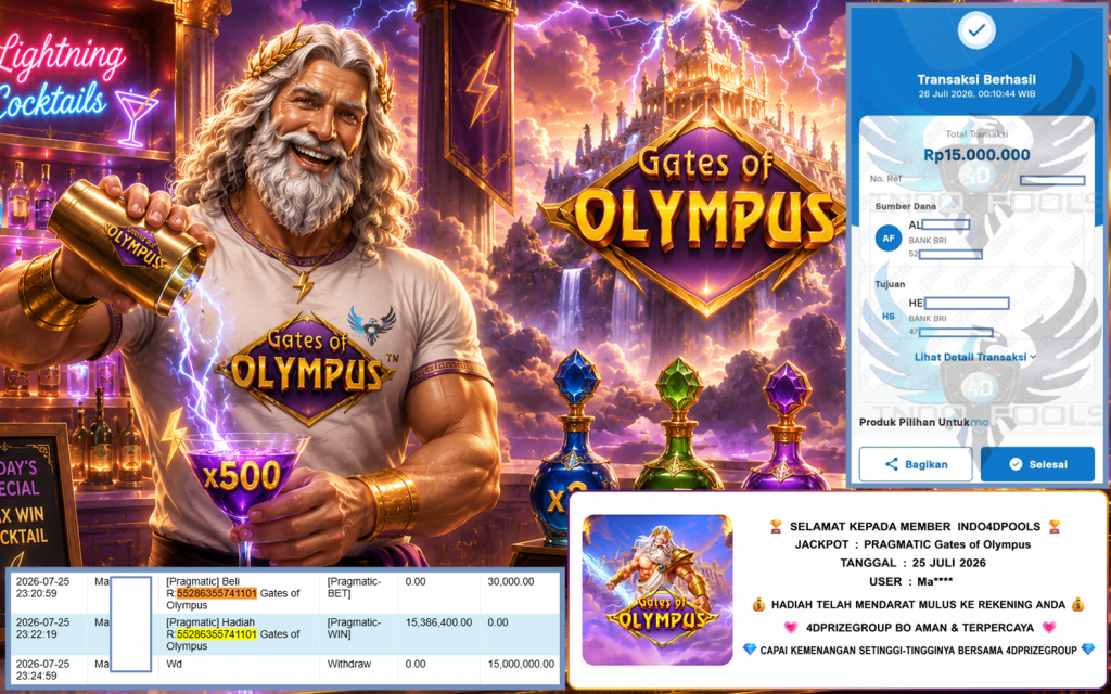 INDO4DPOOLS JACKPOT PRAGMATIC “Gates of Olympus” Rp15.000.000,- LUNAS