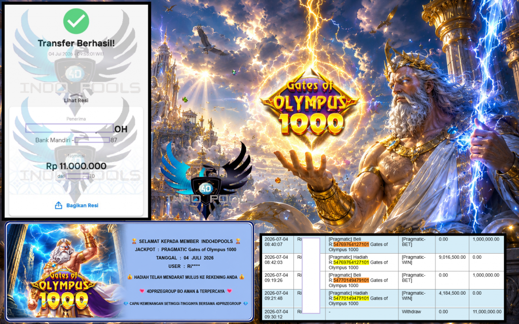 INDO4DPOOLS JACKPOT PRAGMATIC “Gates of Olympus 1000″‎‏‏‎‎ Rp11.000.000,- LUNAS