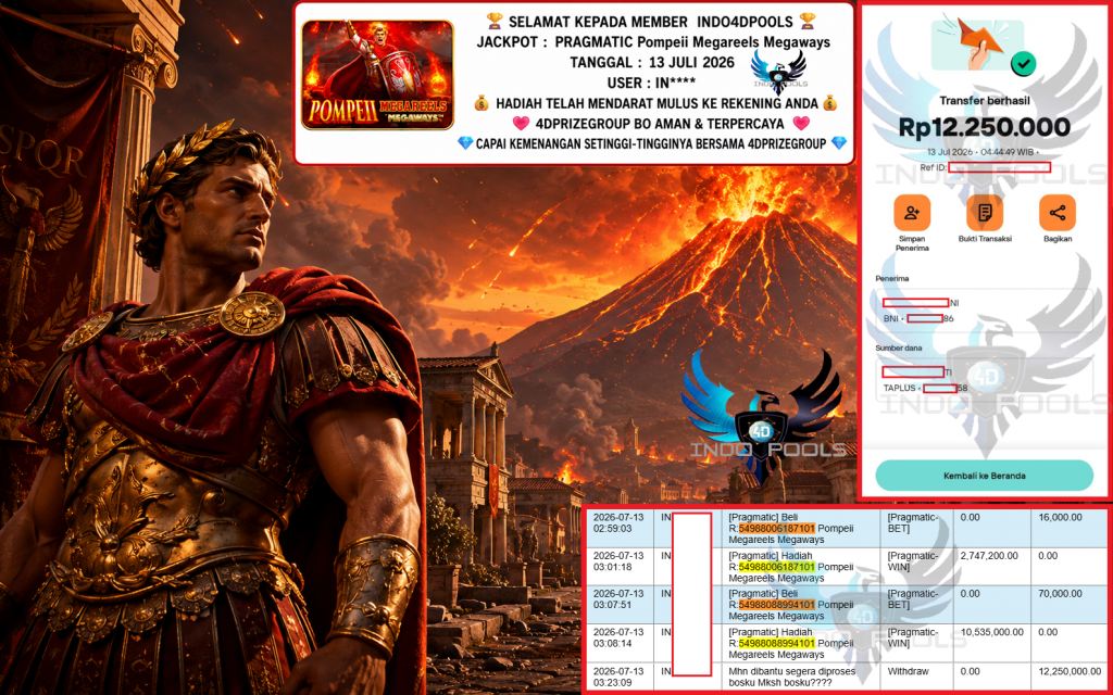 INDO4DPOOLS JACKPOT PRAGMATIC βPompeii Megareels Megawaysββββββ Rp12.250.000,- LUNAS