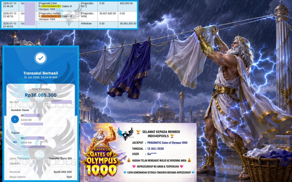 INDO4DPOOLS JACKPOT PRAGMATIC “Gates of Olympus 1000″‎‏‏‎‎ Rp38.065.300,- LUNAS