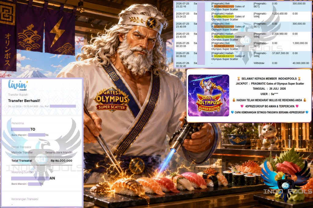 INDO4DPOOLS JACKPOT PRAGMATIC “Gates of Olympus Super Scatter” Rp40.000.000,- LUNAS