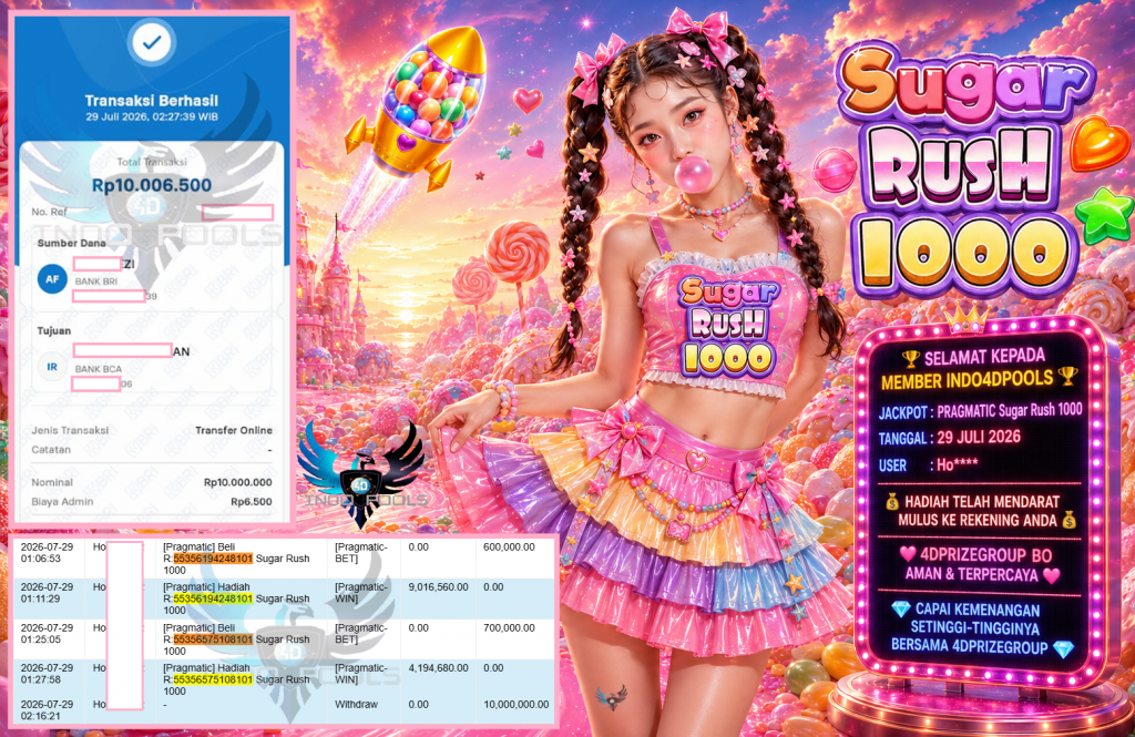 INDO4DPOOLS JACKPOT PRAGMATIC “Sugar Rush 1000″ Rp10.000.000,- LUNAS