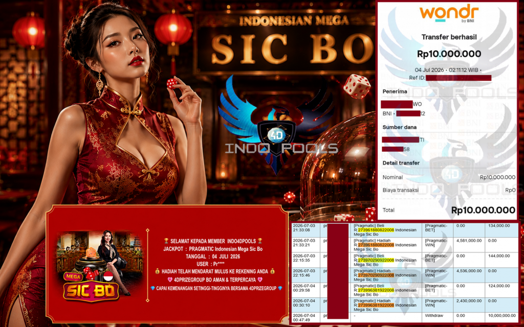 INDO4DPOOLS JACKPOT PRAGMATIC “Indonesian Mega Sic Bo”‎‏‏‎‎ Rp10.000.000,- LUNAS