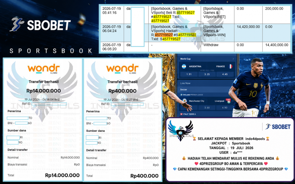 INDO4DPOOLS JACKPOT Sportsbook Rp14.400.000,- LUNAS