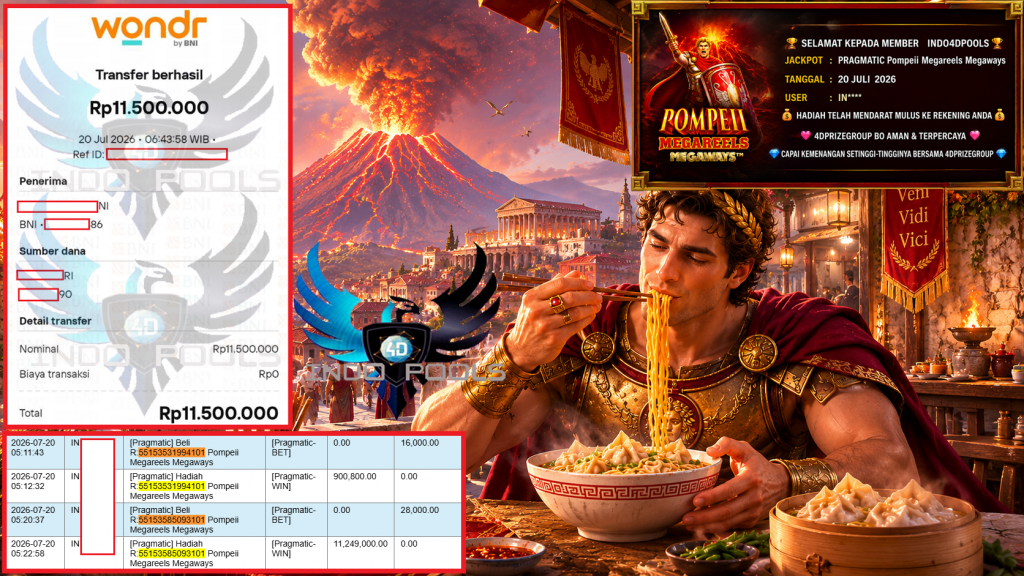 INDO4DPOOLS JACKPOT PRAGMATIC “Pompeii Megareels Megaways”‎‏‏‎‎ Rp11.500.000,- LUNAS
