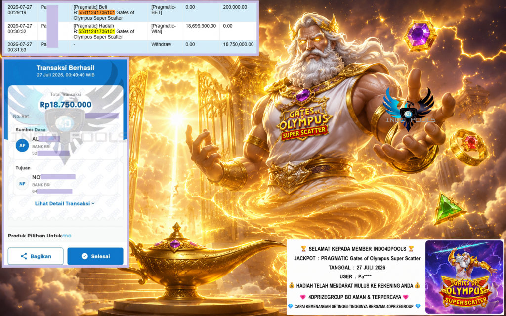 INDO4DPOOLS JACKPOT PRAGMATIC “Gates of Olympus Super Scatter”‎‏‏‎‎ Rp18.750.000,- LUNAS