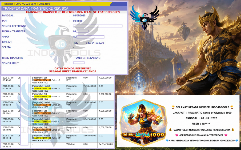 INDO4DPOOLS JACKPOT PRAGMATIC “Gates of Gatot Kaca 1000″‎‏‏‎‎ Rp14.914.105,- LUNAS
