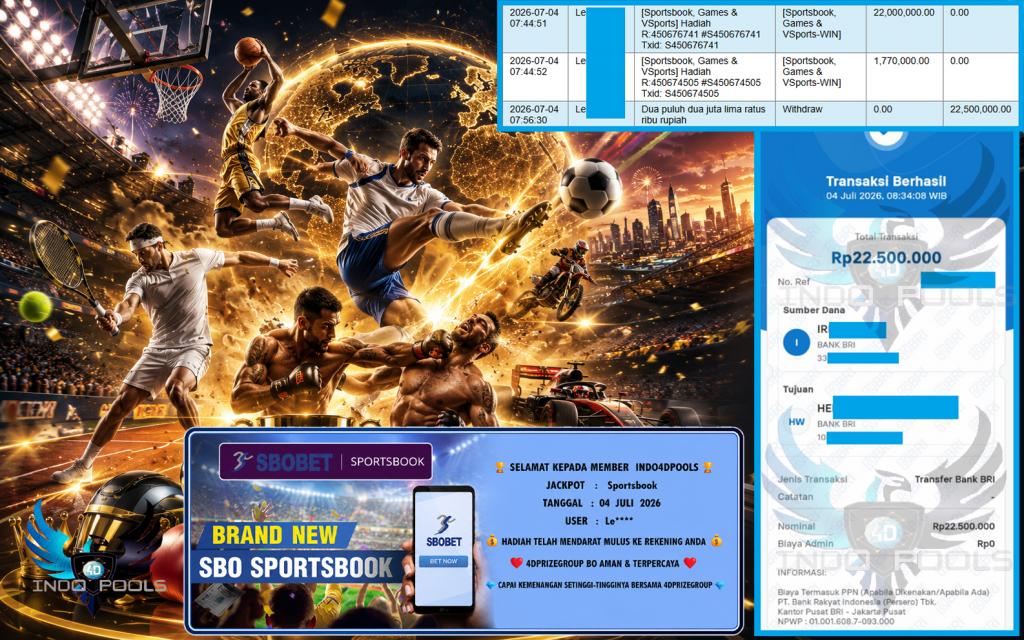 INDO4DPOOLS JACKPOT Sportsbook Rp22.500.000,- LUNAS