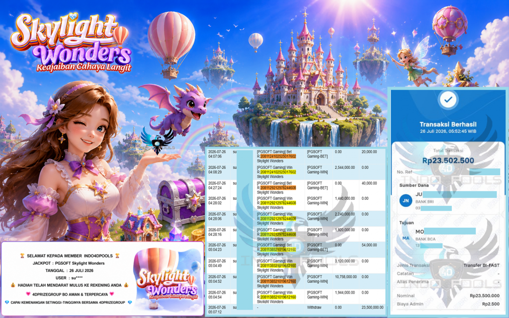 INDO4DPOOLS JACKPOT PGSOFT “Skylight Wonders” Rp23.500.000,- LUNAS